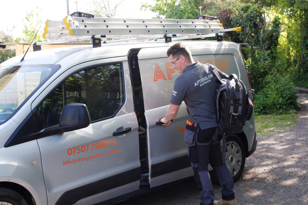 Local Axminster electrician from Afterglow Electrical at work on site